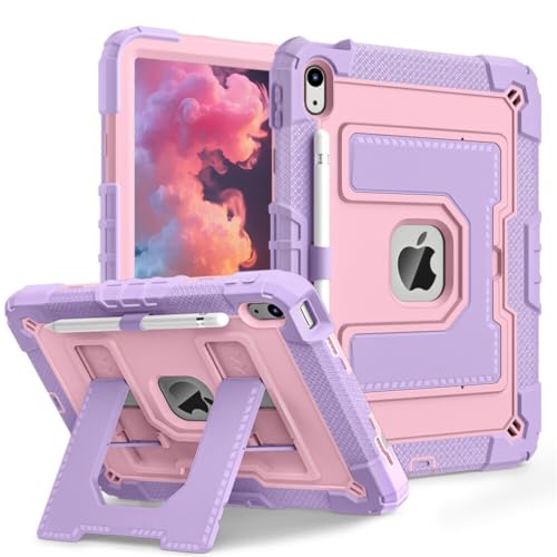 Étui iPad 8ème génération 10,2 pouces silicone rigide violet or rose avec sangle de transport