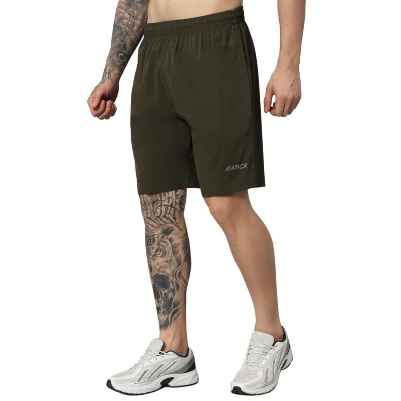 Image of ATICX Polyester Shorts for Men - Quick Dry Lightweight with Zipper Pockets - Gym, Running, Jogging, Training Half Pants for Basketball, Swimming, Badminton, Cycling, Football, Outdoor & Home Wear