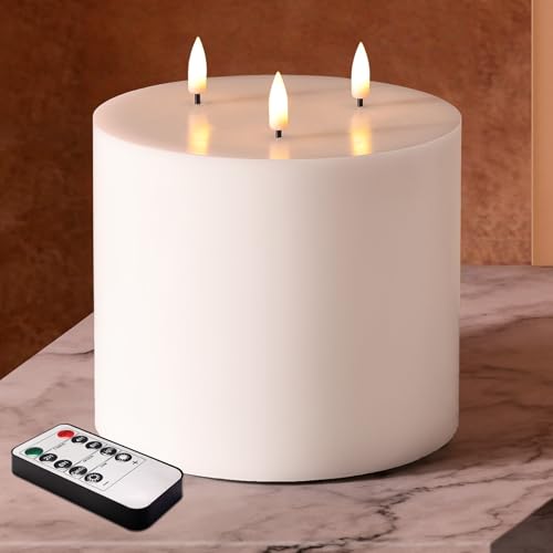 Girimax White 3 Wick Flameless Pillar Candle with Remote