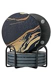 Diatomaceous Earth Coasters Set of 6 with Holder – Modern Farmhouse Decorative Coasters, Black Coffee Table Accessories for Drinks, Durable Scratch-Free Protection for Wood & Glass Surfaces