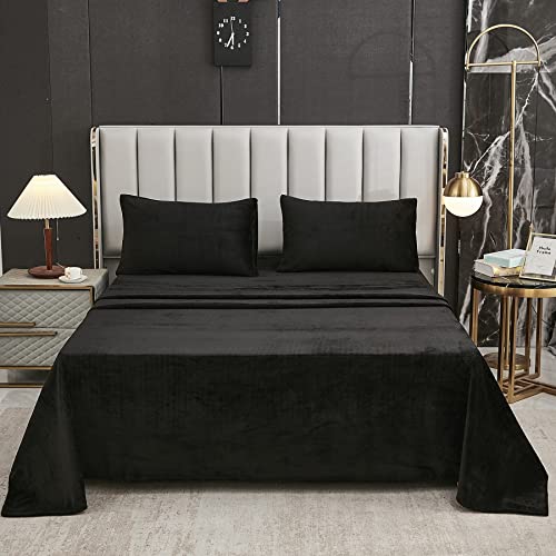 Memfydu Luxury King Bed Sheet Set With Extra Deep Pockets, Soft Micro Fleece 4 Pieces Warm Waffle Velvet Sheets Set Bedding Collection For All Seasons (King, Black) #TOP1