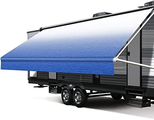 Xenjum RV Awning Fabric Replacement, 16.2oz Heavy-Duty Weatherproof Vinyl Camper Awning Replacement Universal Outdoor Canopy for RV, Trailer, and Motorhome Awnings-Sapphire Blue Fade- 10'(Fabric 9'2")