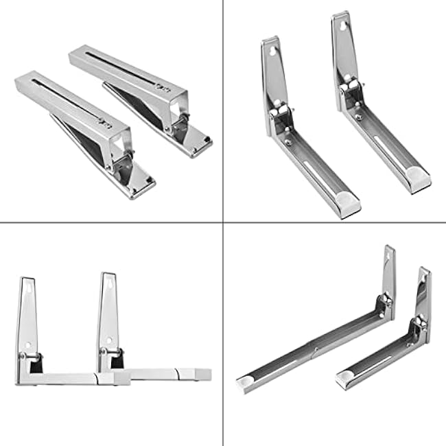 2PCS Microwave Wall Mount, Stainless Steel Microwave Oven Bracket Adjust Foldable Wall Mount Rack Shelf Space Saving Bracket for Home Kitchen