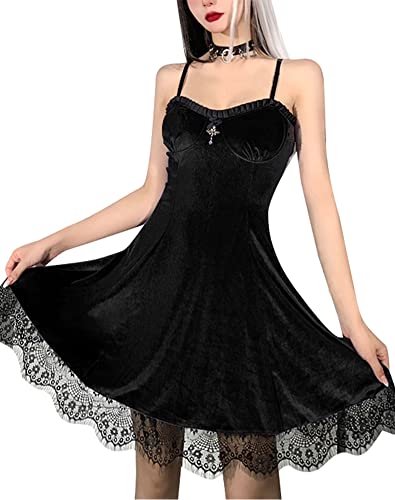 Image of Women Velvet Wrap Gothic Dress Vintage Velvet Lolita Party Clothes High Waist Gothic Dress