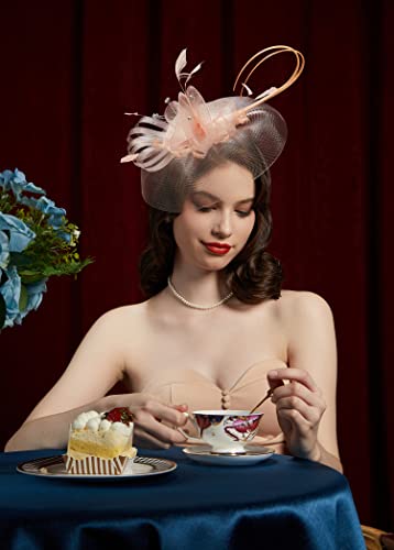 Cizoe Tea Party Fascinator Hats And Gloves For Womens 50S Headwear With Veil Flower Cocktail Wedding Church Kentucky Derby Hat(0B-Champagne) #TOP6