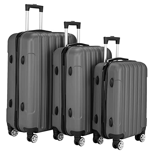 3-In-1 Multifunctional Traveling Storage Suitcases - Hard Case Suitcase With 360° Double Spinner Wheels - Lightweight Carry Ons With Tsa Lock - Travel Luggage Set (20", 24", & 28") - Dark Gray #TOP25