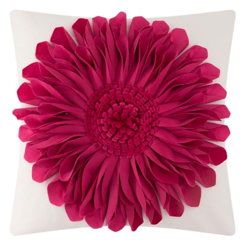 OiseauVoler 3D Sunflower Throw Pillow Cover Decorative Handmade Pillowcase Cushion Cover Case for Home Sofa Bed Living Room Decor 18x18 Inch Rose Red