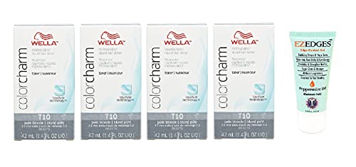 Color Charm Hair Toner T10 Pale Blonde, 1.4 oz (4 Pack) w/ edge control peppermint oil 1.41oz