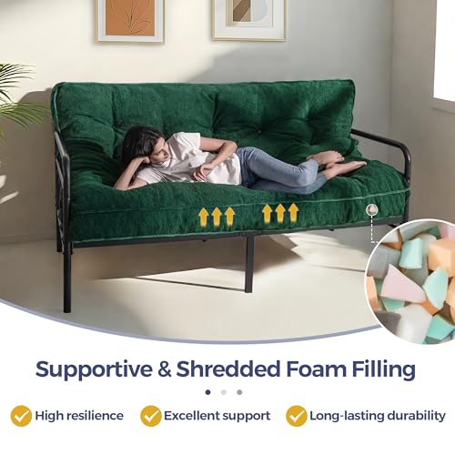 MAXYOYO 6" Futon Mattress Full Size, Thick Boucle Futons Sofa Couch Bed Sleeper Sofa Bed Floor Mattress for Adults, Shredded Foam Filling (Frame Not Included), Green
