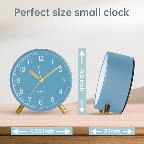 Image of JALL Analog Alarm Clock, 4 inch Super Silent Non Ticking Small Clock with Night Light, Battery Operated, Simple Design, Easy Setting for Office, Bedroom, Bedside, Desk, Teens, Elders, Adult, SkyBlue