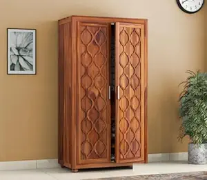 JB Art Solid Wooden 2 Door Wardrobe for Bedroom | Wooden Two Door Almirah for Home | Cupboard Organiser | Clothes Organizer (Honey)
