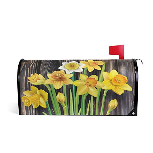WOOR Spring Daffodils Flowers The Wooden Magnetic Mailbox Cover MailWraps Garden Yard Home Decor for Outside Oversized-25.5