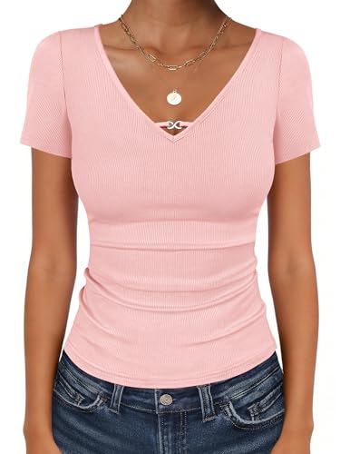 65% Off Women's Slim Fit V Neck Ribbed Knit Tops - Image 2