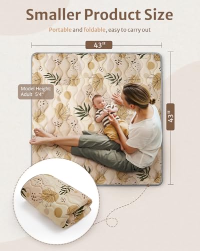 Image of Blissful Diary Portable Baby Play Mats for Floor, Thick Cushioned Foldable Baby Crawling Mat for Indoor Outdoor, Non-Slip & Washable Kids Playmat for Tummy Time Activity, Earth Tones 43 inch X 43 inch