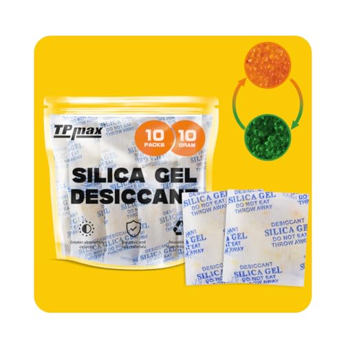 10g x 10 Packs Silica Gel Desiccant Sachets Reusable Dehumidifiers with Color Indicator Ideal for Storage Closets and Basements