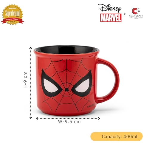 Image of Clay Craft Official Compatible with Marvel Spider-Man Face Print Mug | Premium Ceramic Coffee /Milk Mug, 400 ml | Superhero Gift for Kids & Adults | Microwave & Dishwasher Safe