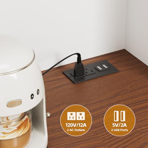 Image of 71 inch Kitchen Hutch with Charging Station and Microwave Stand, White