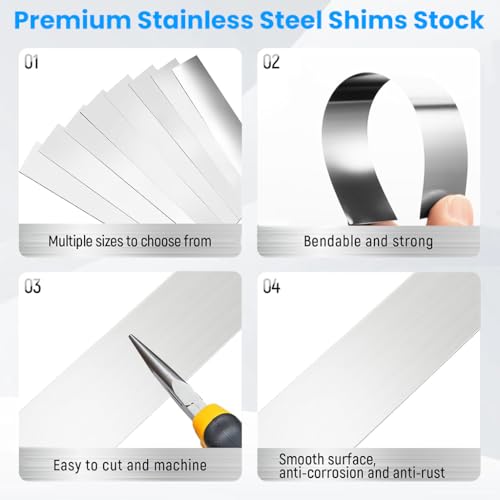 Image of 30PCS 304 Stainless Steel Shim Stock Assortment 1 inch Width x 6 inch Length 10 Thickness Sizes (0.0007-0.01 inch) Metal Shims for Leveling and Alignment Kitchen Industry Home DIY Craft Making