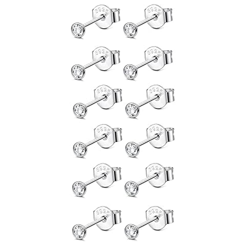 ORAZIO 6 Pairs 925 Sterling Silver Stud Earrings For Women Men Girls 2mm Round Tiny Cubic Zirconia Earrings Cz Cartilage Tragus Small Sterling Silver Earrings Set Cover
