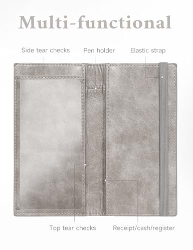 Image of Zreal Checkbook Cover for Men & Women, Premium Vegan Leather Checkbook Holder for Top & Side Tear Duplicate Checks with RFID Blocking (Distressed Grey)