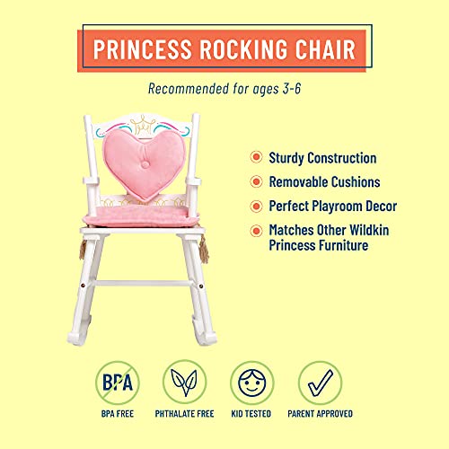 Wildkin Kids Princess Royal Rocking Chair For Girls, Perfect For Both Big & Little Kids, Includes Padded Backrest & Seat Cushion, Wooden Rocker Measures 23 X 16 X 28 Inches (White) #TOP1