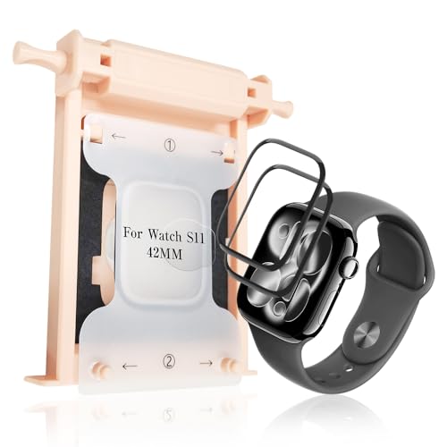 【2枚?】明誠 Apple Watch Series 11/Series 10 42mm 用 フィルム ガイド枠付き TPU製 キズ・気泡自動修復 炭素繊維 高感度タッチ 高透過率 3D全面保護 傷防止 For アップルウォッチ シリーズ 11/10 液晶