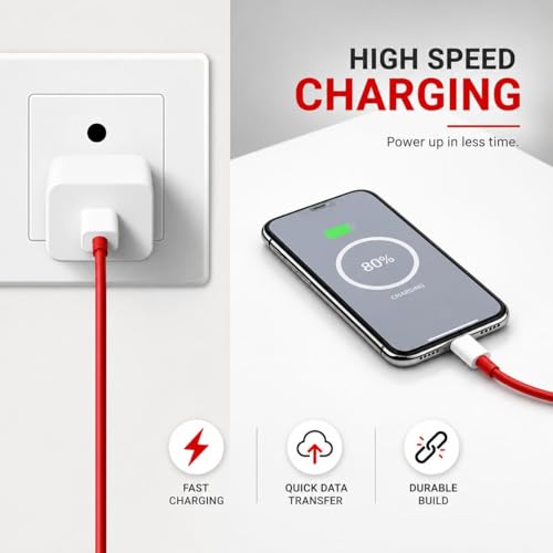 Image of 80W Fast Charging USB A to USB C Cable for OnePlus 13 /12 /11 /Nord, Realme, Oppo | Supports SuperVOOC, Warp, Dash Charging | 1.2M Durable Cable