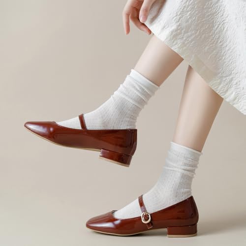 Image of zrylibya Women Cute Roll Top Turn Cuff Slouch Socks Hollow Out Crochet Solid Casual Crew Socks 4 Pairs
