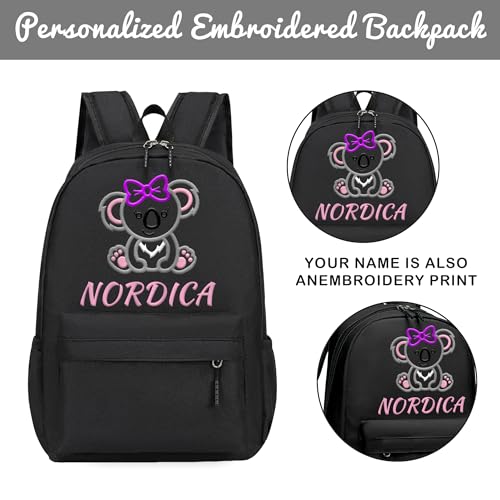 Personalized Kids Backpack for Teens Girls, Custom Name Elephant Cute Kids School Backpack with Adjustable Padded Straps, Personalized Toddler Preschool Backpack, Back to School Gift for Girls(Black)2