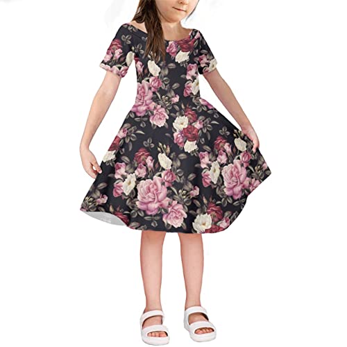 Robe d'été pour fille de 4 à 14 ans style plissé décontracté rose vintage