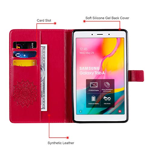 Galaxy Tab A 8.0 Inch Case, T290 Case, Dteck Slim Embossed Pu Leather Folio Smart Stand Wallet Cover For Samsung Galaxy Tab A 8.0 Inch 2019 Release Model T290 T295 T297 Without S Pen, Red #TOP5