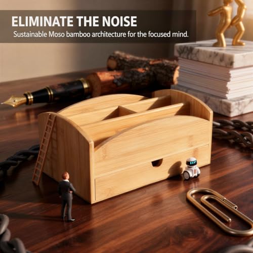 LUMINFLY Lidless Compartmented Solid Wood Storage Box with Drawer, Multi-Grid Desktop Organizer, Open Slots, Natural Wood Grain, Desk Mail Sorter for Home Office, Workspace, Papers and Supplies - Image 3