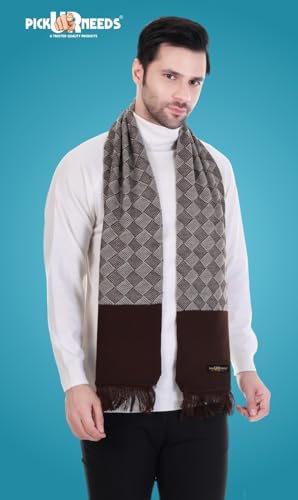 Image of Pick Ur Needs Premium Men's Warm And Stylish Woolen Muffler Angoora With Solid Color Plain Design And Stylish Tussles Ends Muffler For Men