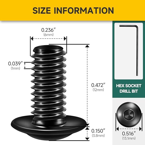 Mywish M6 x 12mm 25Pcs Flange Button Head Hex Socket Cap Screws Bolts, 304 Stainless Steel Furniture M6x1.0 Bolts Full Thread, Black Oxide & Hex Spanner by MYWISH - Used condition - Image 2