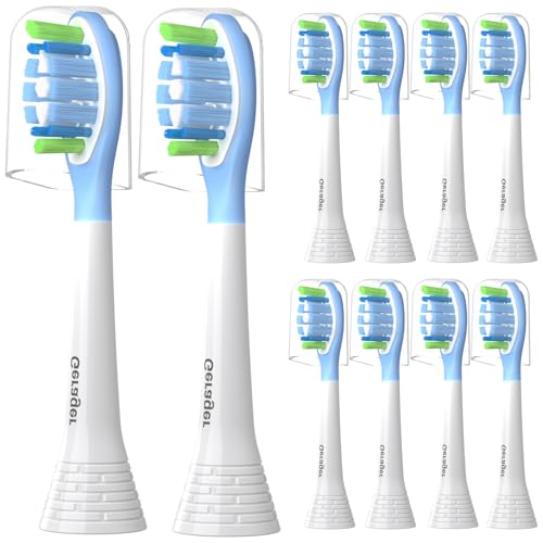 GERAGER Replacement Toothbrush Heads Compatible with Philips Sonicare and More Click-on Handles C3 G3 W3 C2 G2 Brush Heads 10 Pack White