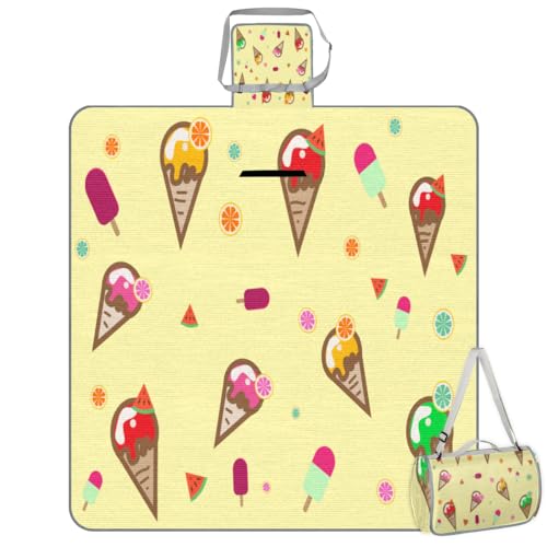 Shimoshe Picnic Blankets 57”x 59”, Watermelon Ice Cream Summer Waterproof Sandproof Picnic Mat Lightweight Foldable Beach Blanket for Camping Park Grass Beach Outdoor Blanket