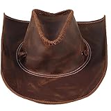 KJOET ハット カウボーイハット 本革 ビンテージ 手作り ウエスタン つば広 耐久性 帽子 メンズ 茶色