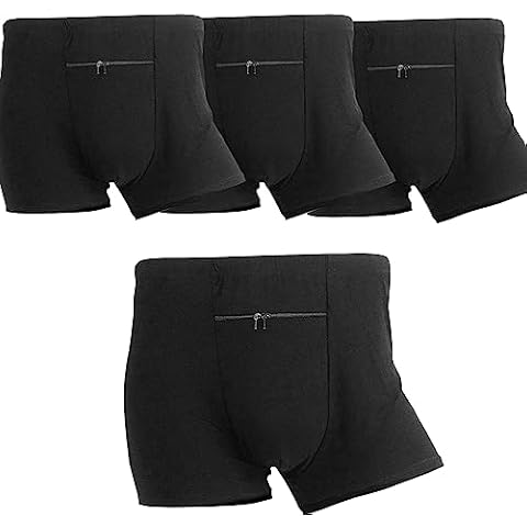 LUEXBOX Pocket Underwear for Men with Secret Hidden Pocket, Travel Boxer Briefs, Large Size 4 Packs (Black) Cover
