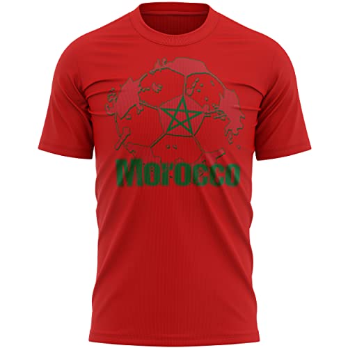 Morocco Football Flag Mens T Shirt, Morocco Soccer Gifts for Dad and Grandad, Moroccan Football Supporters Tee 2022, L, Red