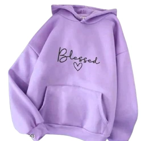 Women Blessed Printed Full Sleeve Fleece Hooded Sweatshirt, Casual Purple Sweatshirt, Hoodie with Kangaroo Pockets (Pack of 1)-picture-13