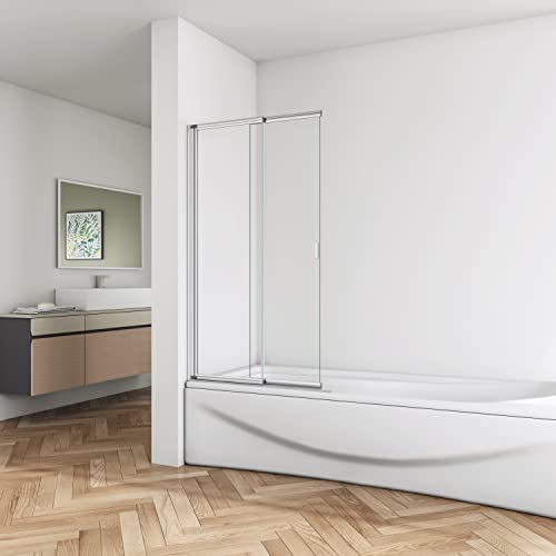 Biubiubath Paroi de baignoire coulissante avec pivot fixe et cadre en aluminium chromé 800 x 1400 mm