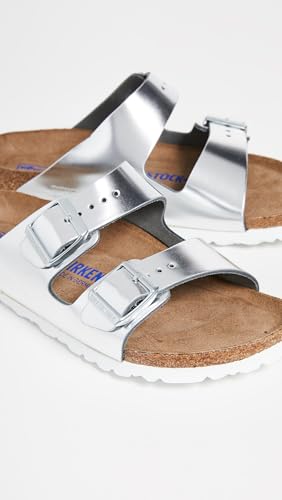 Image of Birkenstock Women's Arizona SFB Sandal, Metallic Silver, 6.5 Medium US