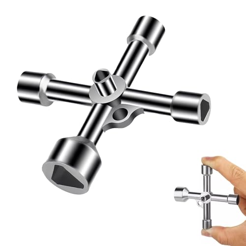 Llave triangular, 4 vías, 5 tamaños, dimensiones interiores 7 mm/10 mm/12 mm/13 mm/18 mm, llave triangular para terminal, basura, caja eléctrica, gas, agua, contador eléctrico, armario (plata)