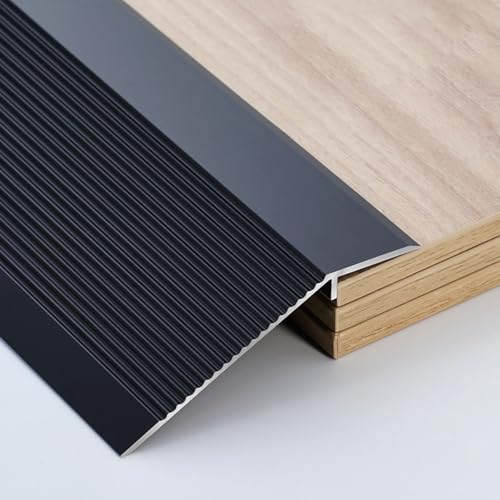 Tira de Umbral Rampa de Umbral Antideslizante de Aleación de Aluminio, Tiras de Transición de Borde de Piso Irregular Extra Anchas, Reductor de Umbrales Anti-tropezones para Fábrica/Hogar(Black)