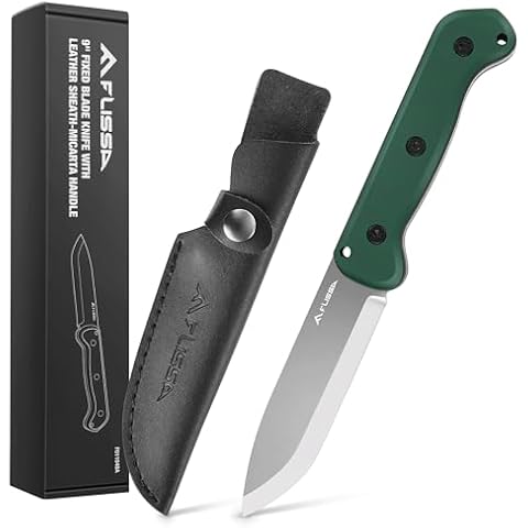 FLISSA 9" Fixed Blade Knife, D2 Steel Hunting Knife for Camping, Outdoor, Bushcraft and Survival, Micarta Handle, Leather Sheath Included, Christmas Gifts for Husband, Father, Friend Cover