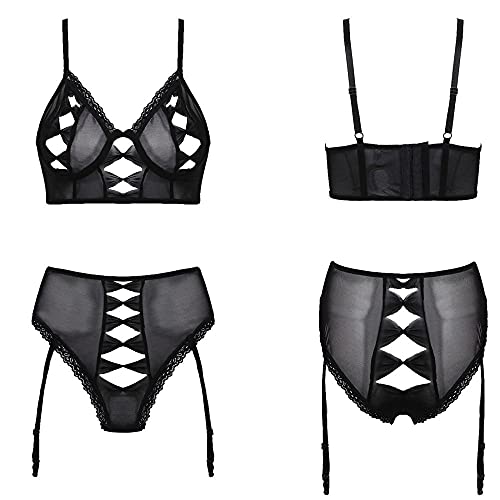 Ensemble de lingerie sexy en maille transparente et dentelle haute finition