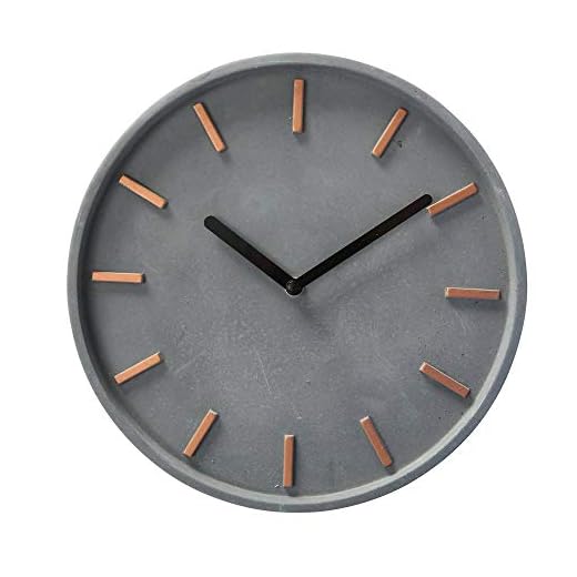 Wanduhr, rund, aus Zement, grau und Kupfermetall