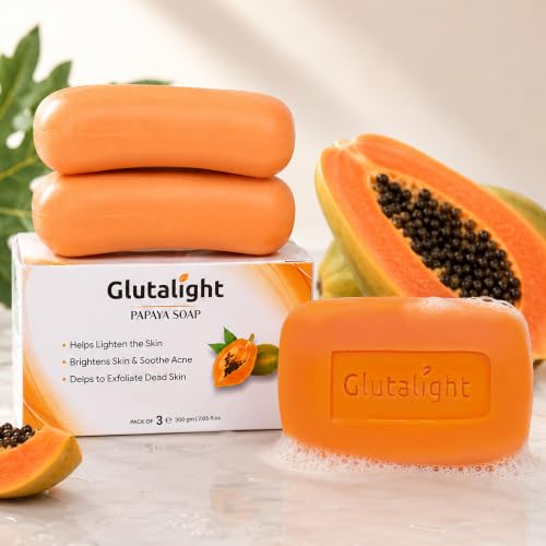 Image of Glutalight Papaya Soap Glutathione & Papaya Extract Body Pack of 3