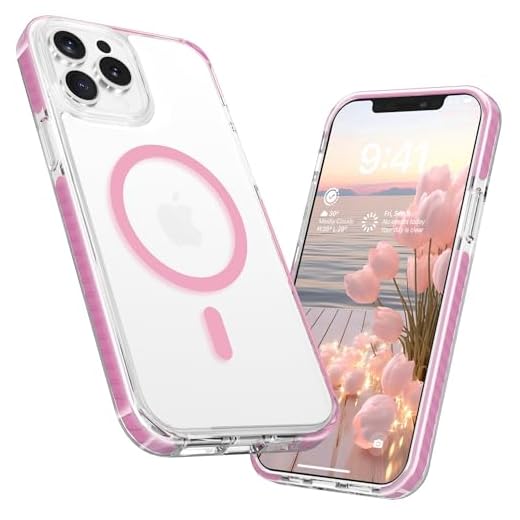 LATVIN for iPhone 13 Pro Max Case Clear, iPhone 12 Pro Max Case, Magnetic Phone Cover, Compatible with MagSafe, Military Grade Protection, Biult-in Shockproof Bumper, Transparent Anti-Yellowing, Pink