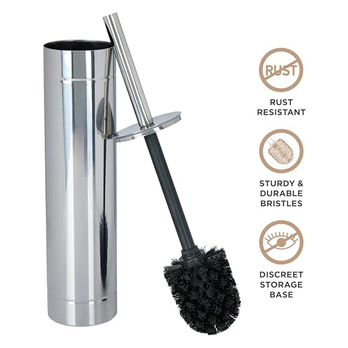 Image of Bath Bliss Toilet Brush with Weighted Base | Slender Design | 360 Degree Brush | Bathroom Cleaning | Chrome